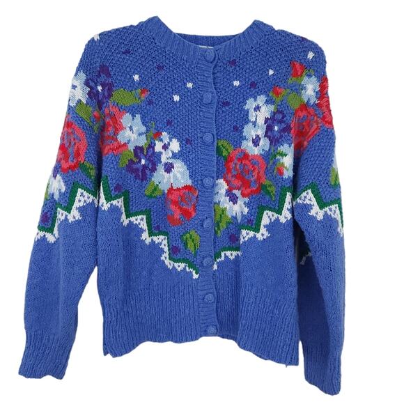 Vintage Susan Bristol Hand Knitted Cardigan Sweater Floral Small Cottagecore - Picture 1 of 3